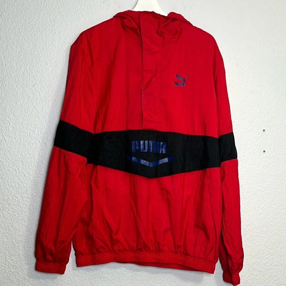 Puma Red Black 1/4 Zip Windbreaker Pullover Hooded 90s Men's Size Large Y2K